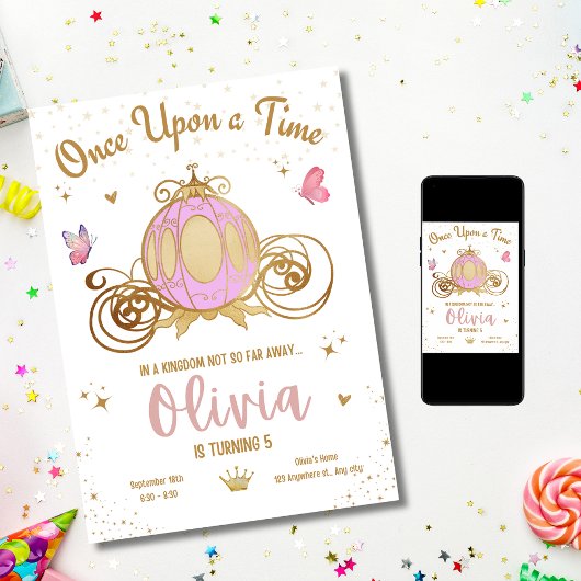 プリンセスキャッスルガールバースデーパーティー、プリンセスバット 招待状
