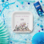 プリンセスキャッスルシルバークラウンピンクジェムズバタフライ ペーパープレート (パーティー)