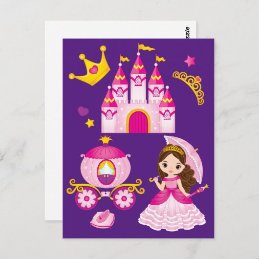 プリンセスキャッスルティアラクラウン小さな女の子パープル ポストカード (正面/裏面)