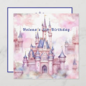 プリンセスキャッスルピンクパープル誕生日招待状 ノートカード (正面/裏面)