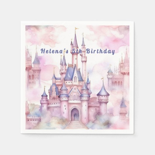 プリンセスキャッスルピンクパープル スタンダードカクテルナプキン (正面)
