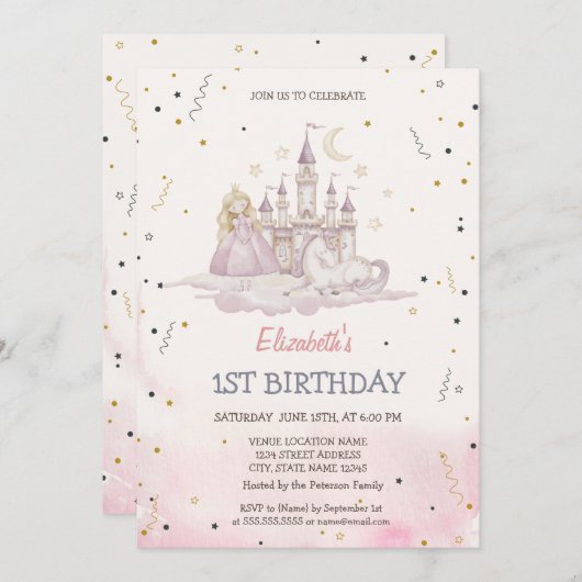 プリンセスキャッスルポニーウォーターカラー 招待状 (正面/裏面)