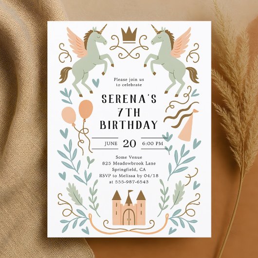 プリンセスキャッスルユニコーン誕生日 ポストカード