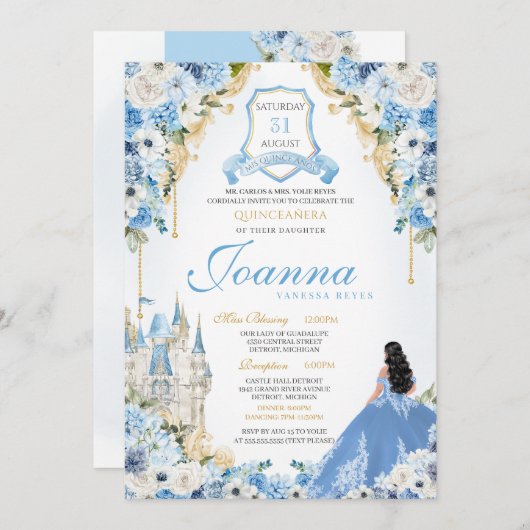 プリンセスキャッスルライトブルーシンデレラキンセアニェラ 招待状 (正面/裏面)