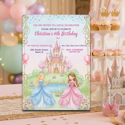 プリンセスキャッスルロイヤル4歳の誕生日パーティー 招待状