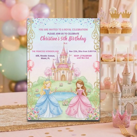 プリンセスキャッスルロイヤル5歳の誕生日パーティー 招待状