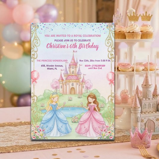 プリンセスキャッスルロイヤル6歳の誕生日パーティー 招待状