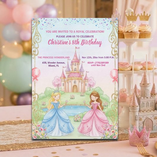 プリンセスキャッスルロイヤル8歳の誕生日パーティー 招待状