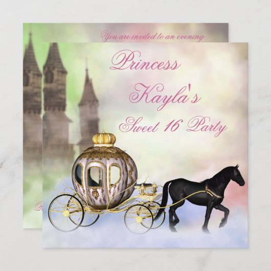 プリンセスキャッスル王室のキャリッジプリンセススウィート16 招待状 (正面/裏面)