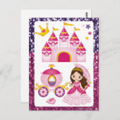 プリンセスキャッスル金ゴールドクラウンピンクパープルシークイン ポストカード (正面/裏面)