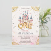 プリンセスキャッスル コンフェティ ウォーターカラー 1歳の誕生日 招待状 (スタンド正面)