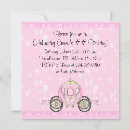 プリンセスキャリッジキャッスルガールズプリンセス誕生日 招待状 (裏面)