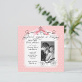 プリンセスキャリッジピンクリボンボウ写真ベビーガール 案内状 (スタンド正面)