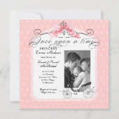 プリンセスキャリッジピンクリボンボウ写真ベビーガール 案内状 (正面)