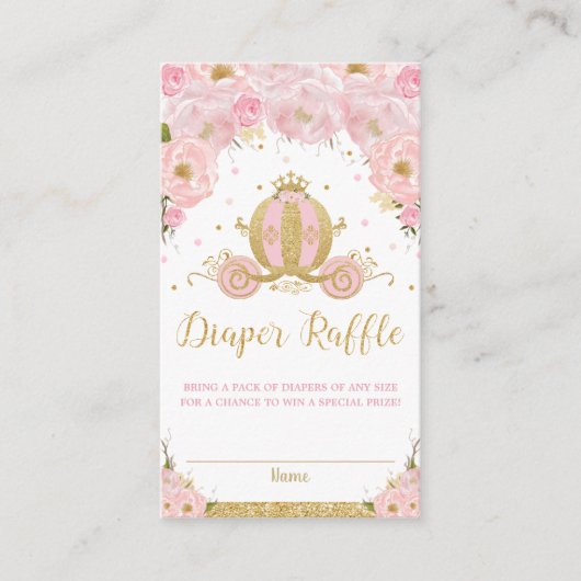 プリンセスキャリッジフローラベビーシャワーおむつラッフル エンクロージャーカード (正面)