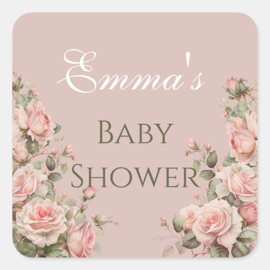プリンセスキャリッジヴィンテージピンクローゼベビーシャワー スクエアシール (正面)