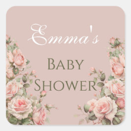 プリンセスキャリッジヴィンテージピンクローゼベビーシャワー スクエアシール