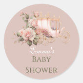 プリンセスキャリッジヴィンテージピンクローゼベビーシャワー ラウンドシール (正面)
