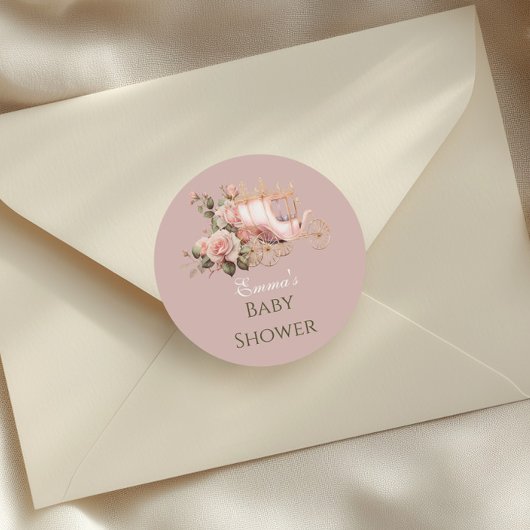 プリンセスキャリッジヴィンテージピンクローゼベビーシャワー ラウンドシール