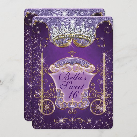 プリンセスキャリッジ宝石のパーティーの誕生日の招待状 招待状 (正面/裏面)