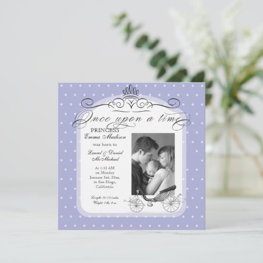 プリンセスキャリッジ水玉模様スワール写真ベビーガール 案内状 (スタンド正面)