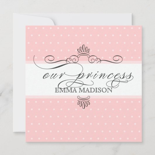 プリンセスキャリッジ水玉模様スワール写真ベビーガール 案内状 (裏面)