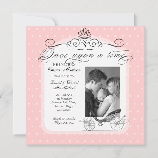 プリンセスキャリッジ水玉模様スワール写真ベビーガール 案内状 (正面)