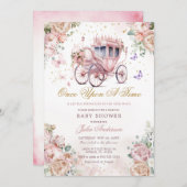 プリンセスキャリッジ赤面ピンクフローラベビーシャワー 招待状 (正面/裏面)