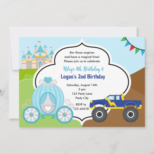 プリンセスキャリッジ&モンスタートラック共同誕生日 招待状 (正面)