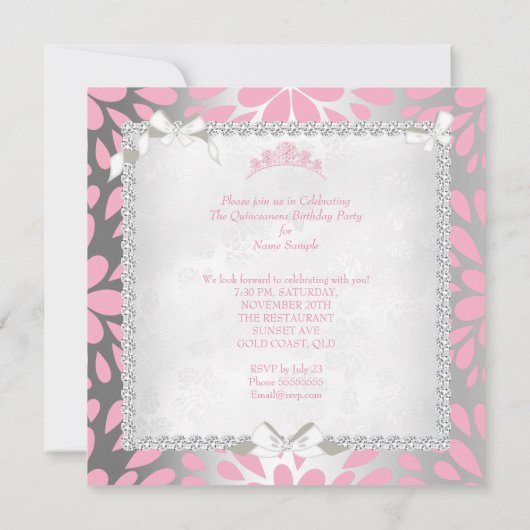 プリンセスキンセアニェラかわいらしフローラピンク誕生日 招待状 (裏面)