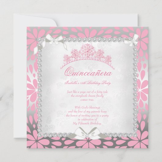 プリンセスキンセアニェラかわいらしフローラピンク誕生日 招待状 (正面)