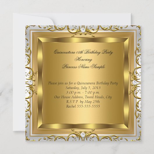 プリンセスキンセアニェラエリートエレガント金ゴールドハイヒール 招待状 (裏面)