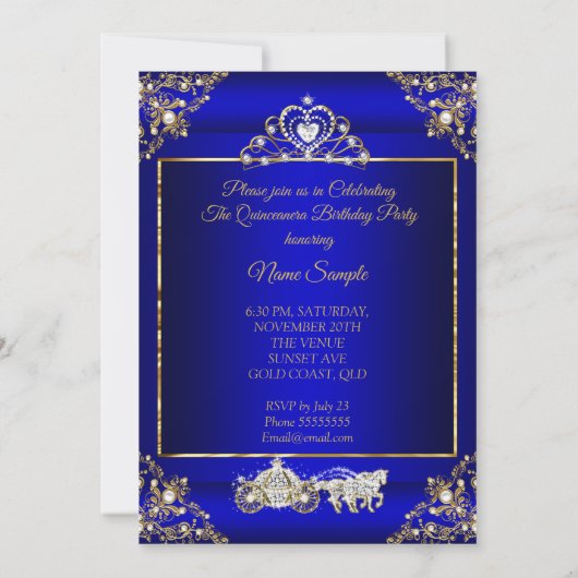 プリンセスキンセアニェラエリートブルー王室の金ゴールド 招待状 (裏面)