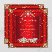 プリンセスキンセアニェラエリートリーガルレッド金ゴールドスパークル 招待状 (正面/裏面)