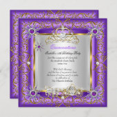プリンセスキンセアニェラエリート誕生日金ゴールドパープル 招待状 (正面/裏面)