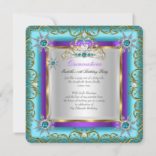 プリンセスキンセアニェラエリート金ゴールドシルバーティール（緑がかった色）パープル 招待状 (正面)