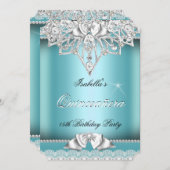 プリンセスキンセアニェラガールティール（緑がかった色）レース15thパーティー3 招待状 (正面/裏面)