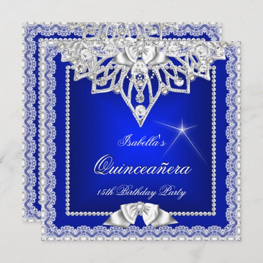 プリンセスキンセアニェラガールティール（緑がかった色）王室のブルーティアラ 招待状 (正面/裏面)