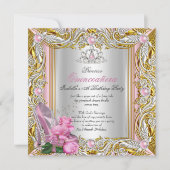 プリンセスキンセアニェラシルバーピンクローズ金ゴールド 招待状 (正面)
