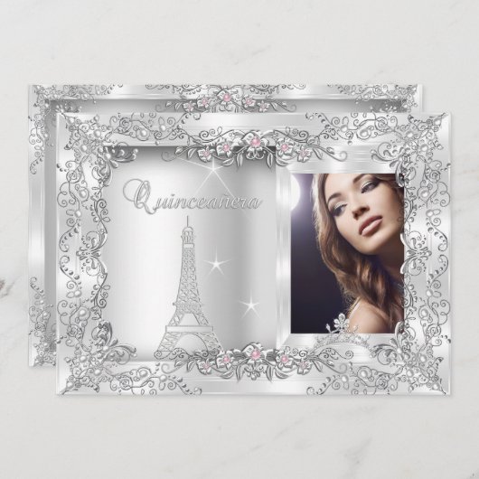 プリンセスキンセアニェラシルバーフォトパーティー 招待状 (正面/裏面)