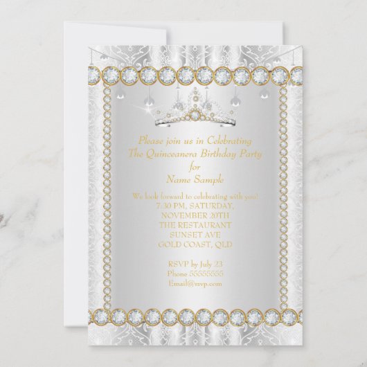 プリンセスキンセアニェラダイヤモンドレース金ゴールドシルバー 招待状 (裏面)