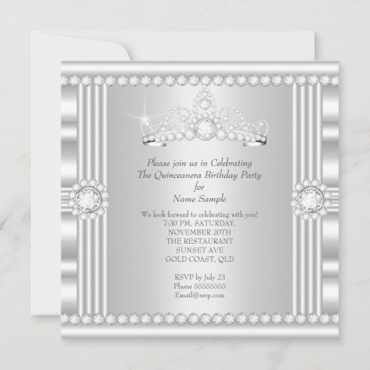 プリンセスキンセアニェラティアラシルバーホワイトサテン 招待状 (裏面)