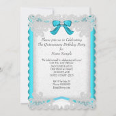 プリンセスキンセアニェラティール（緑がかった色）ブルーレースバースデーパーティー 招待状 (裏面)