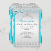 プリンセスキンセアニェラティール（緑がかった色）ブルーレースパールティアラ 招待状 (正面/裏面)