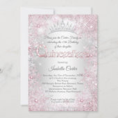 プリンセスキンセアニェラバースデーパーティーピンクシルバー 招待状 (正面)