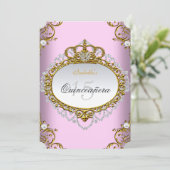 プリンセスキンセアニェラパーティーピンク金ゴールドホワイト 招待状 (スタンド正面)