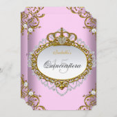 プリンセスキンセアニェラパーティーピンク金ゴールドホワイト 招待状 (正面/裏面)