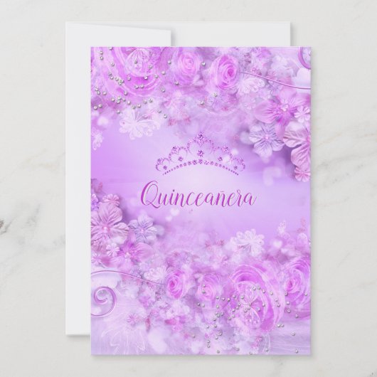 プリンセスキンセアニェラパープルピンクフローラティアラ 招待状 (正面)