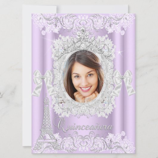 プリンセスキンセアニェラパープルレース写真大 招待状 (正面)