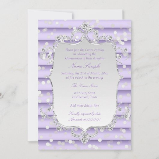 プリンセスキンセアニェラパープル薄紫ダイヤモンド銀 招待状 (裏面)